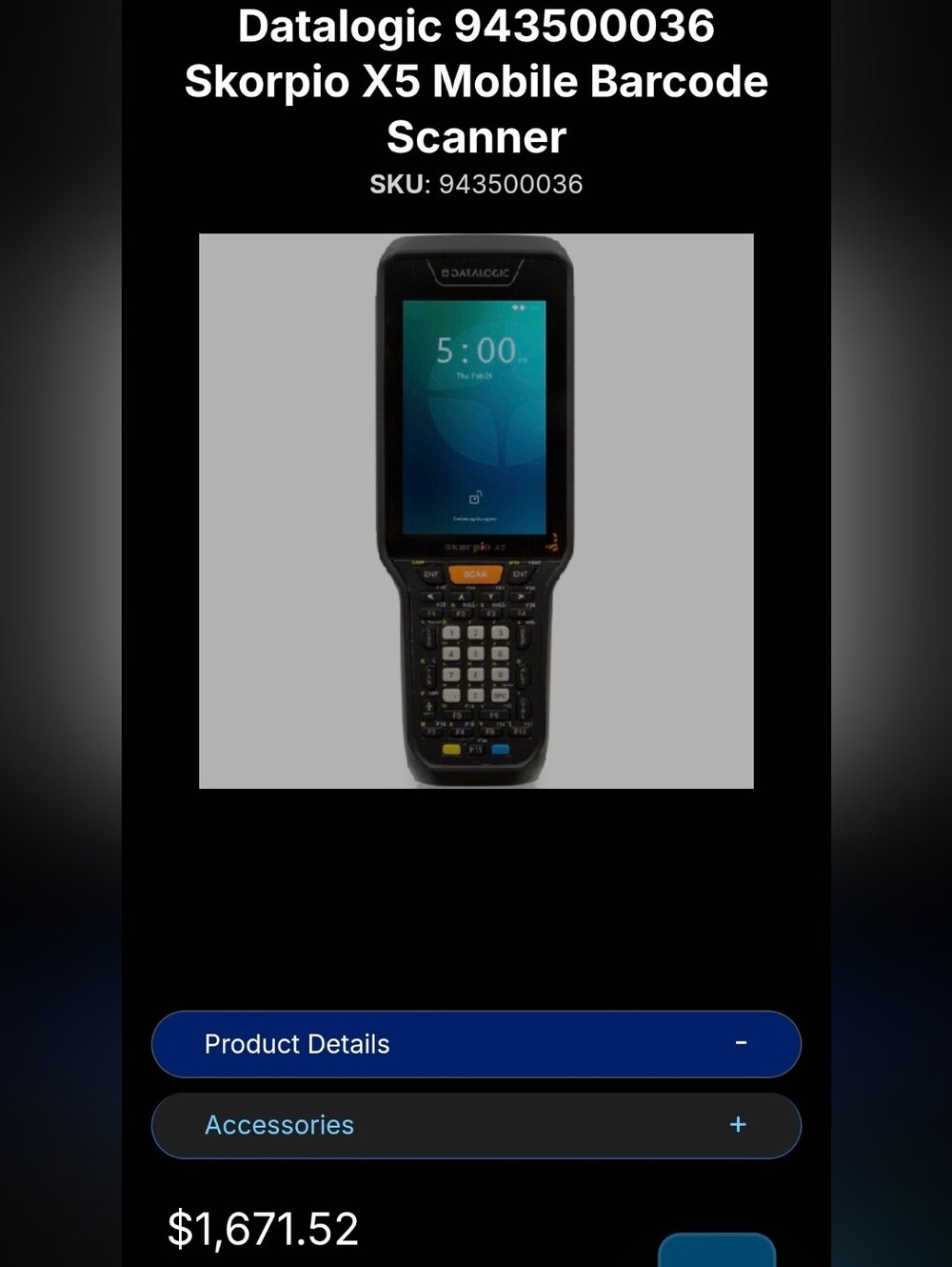 Datalogic 943500036 Skorpio X5 Mobile Barcode Scanner